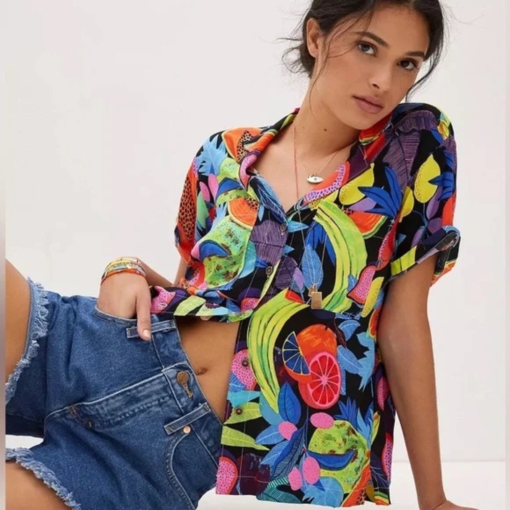 Anthropologie Orane Sigal Bonanza Surf Tropical Fruit Button Down Top XS